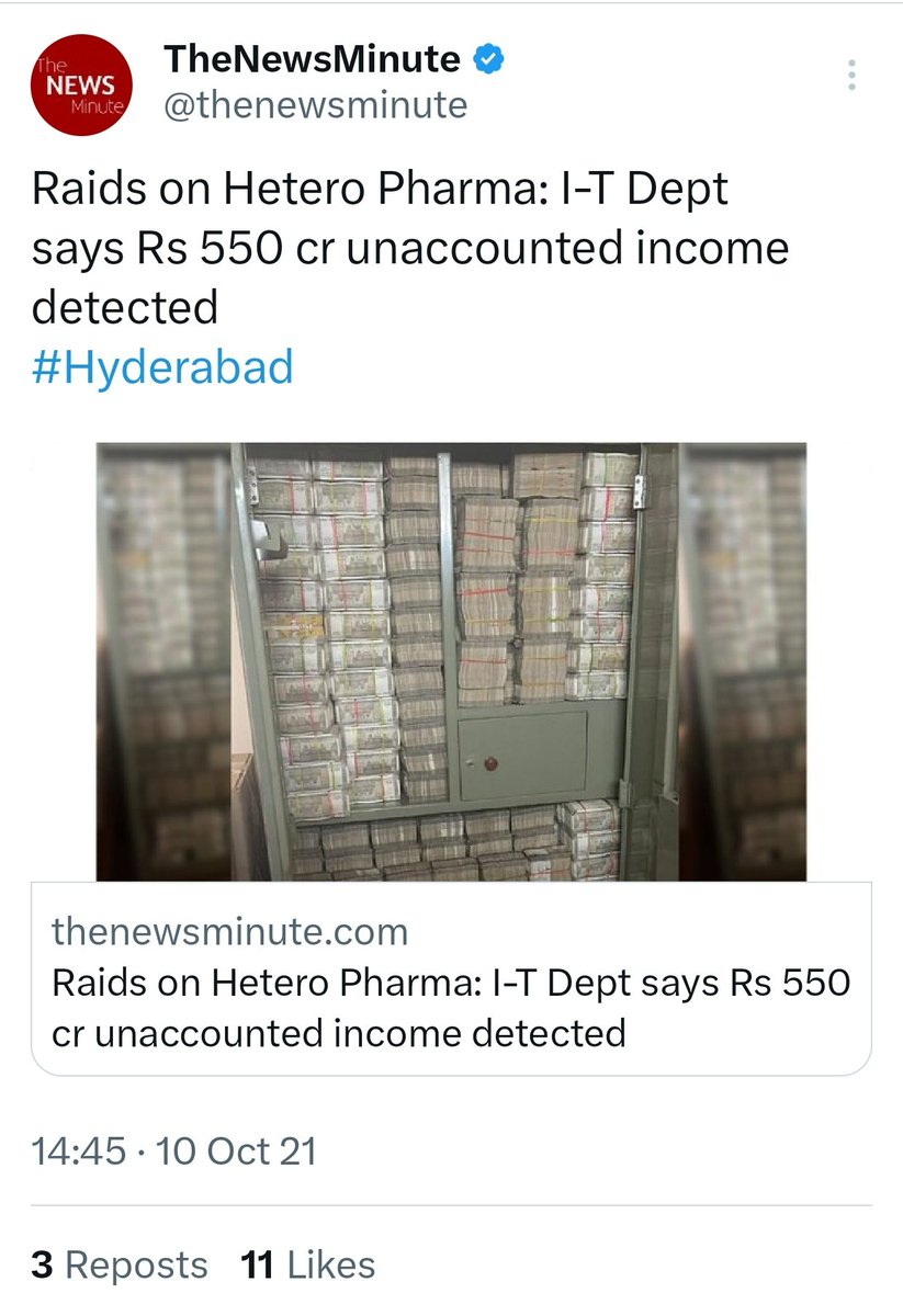 Hetero Drugs and Hetero Labs donated ₹60 crore via Electoral Bonds to Political Parties. 
In 2021, There was an IT raid on Hetero Drugs &amp; Hetero Labs offices at Sanath Nagar, IT department said 550 cr unaccounted income was detected.