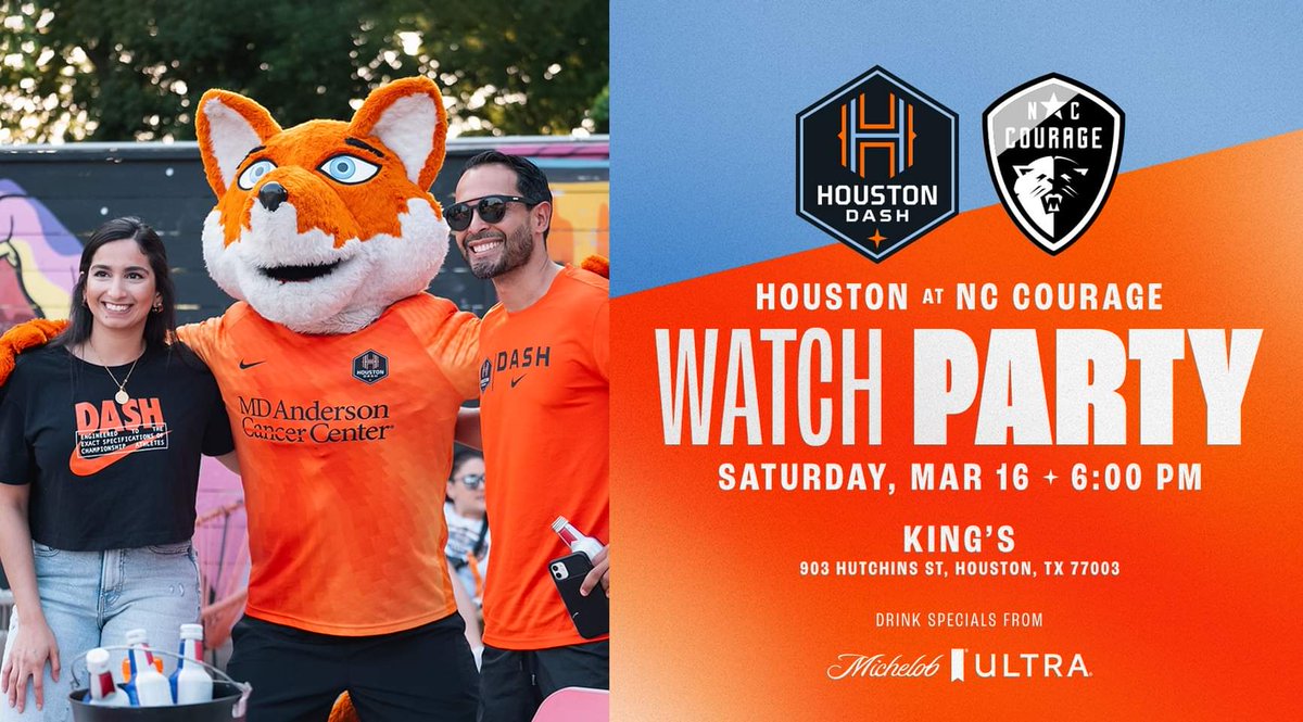 silvereagledist (@silvereagledist) on Twitter photo Our <a href="/HoustonDash/">Houston Dash</a> kick off the season on the road against North Carolina Courage on Saturday, March 16 at 6:00 PM. Enjoy cold <a href="/MichelobULTRA/">Michelob ULTRA</a> drink specials and get a chance to win Dash giveaways @ King's in EaDo for the Dash Season Opener Watch Party! Our <a href="/HoustonDash/">Houston Dash</a> kick off the season on the road against North Carolina Courage on Saturday, March 16 at 6:00 PM. Enjoy cold <a href="/MichelobULTRA/">Michelob ULTRA</a> drink specials and get a chance to win Dash giveaways @ King's in EaDo for the Dash Season Opener Watch Party!
