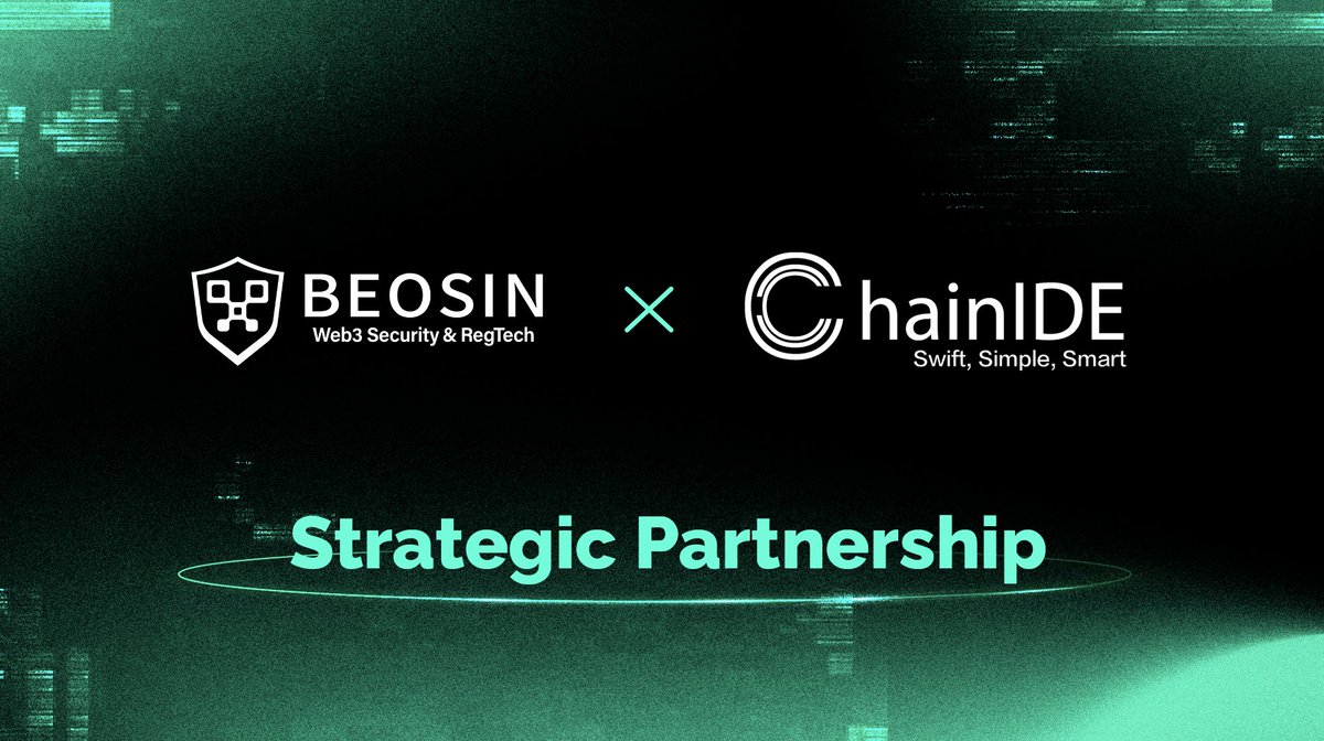 Beosin is thrilled to announce a strategic partnership with @ChainIDE, a cloud-based multi-chain IDE providing a complete environment for innovative contract development. 📖 Strengthened Web3 Developer Education 🛡️ Enhancing Development Security 🤝 Unique Marketing Collaboration