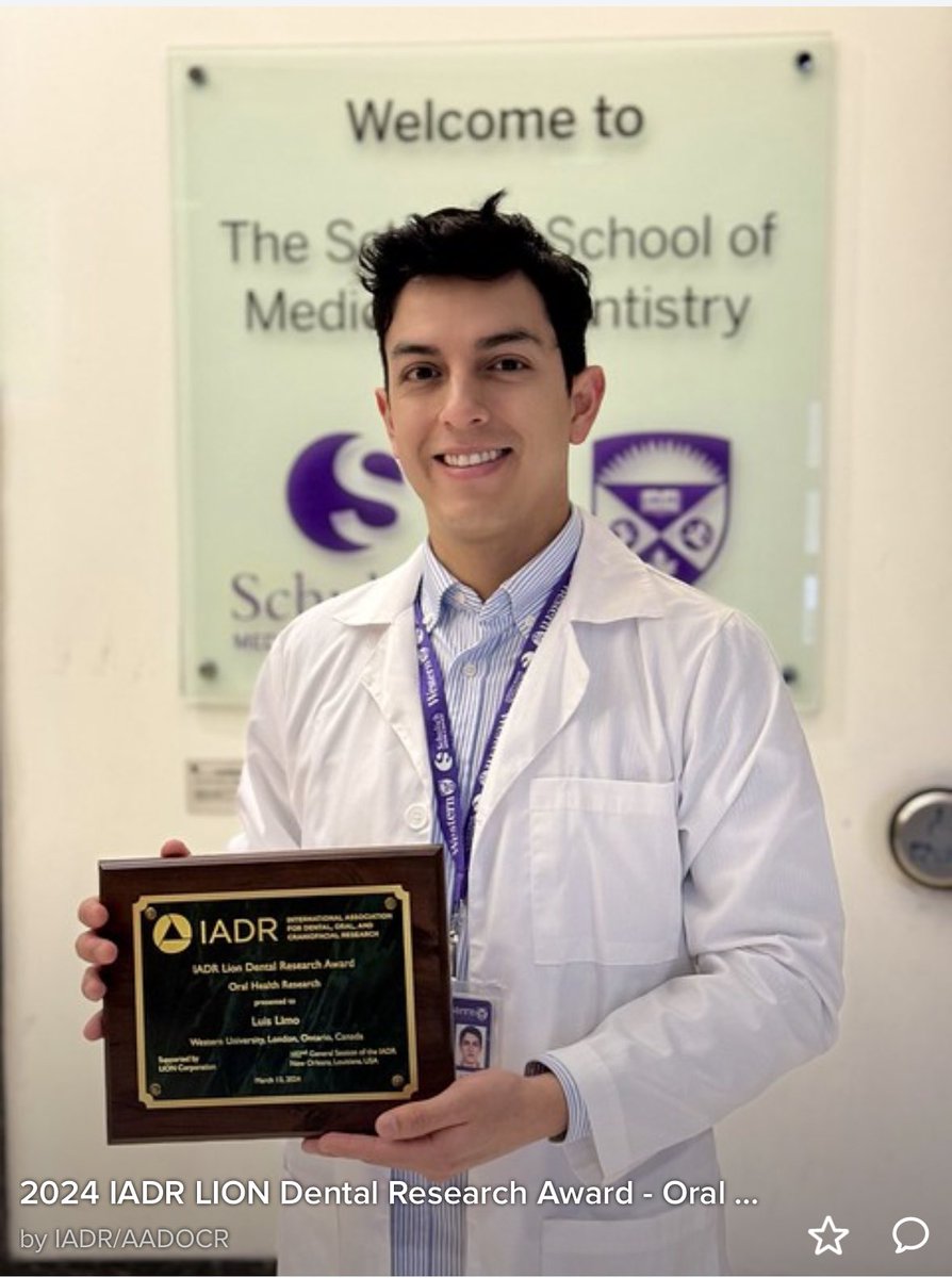 Super #proudPI today! Congratulations to ⭐️ Luis Limo for winning the IADR Lion Dental Research Award for his MSc work examining oral health, multimorbidity and access to dental care in older 🇨🇦ians. Way to go, Luis! 🙌🏽 #proudsupervisor #IADR2024 @CADR_ACRD @SchulichMedDent