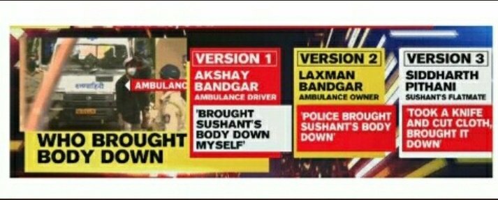 If body was really hanging then why different versions of who brought the body down ?

If Pithani saw the body hanging then he didn't click picture of it ?

Why Loopholes InSSR Staff Story ?

1370 days of injustice 2 Sushant Singh Rajput.

So #JusticeForSushantSinghRajput  when ?