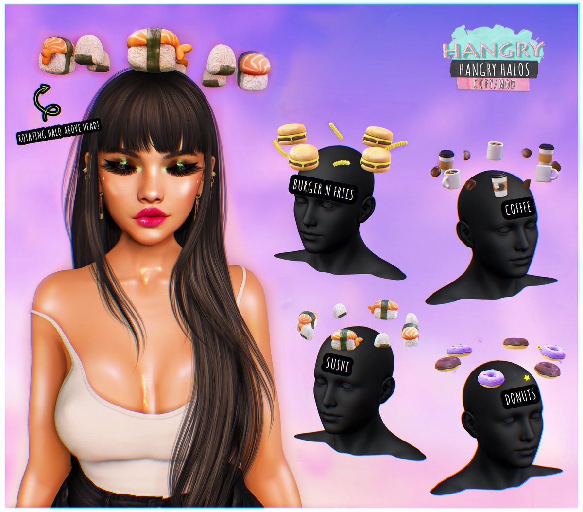 hangry_sl's tweet image. Hangry // Hangry Halos 💫 

▷ Copy / Mod
▷ Halos are Mod and can be sized and positioned as you'd like
▷ ▷ rotates on top of head: gyazo.com/7bda72a0f7813f…

▷ Coming to Kustom9 - March 15th!

▷▷ K9: maps.secondlife.com/secondlife/kus… #hangry #kustom9 #secondlife