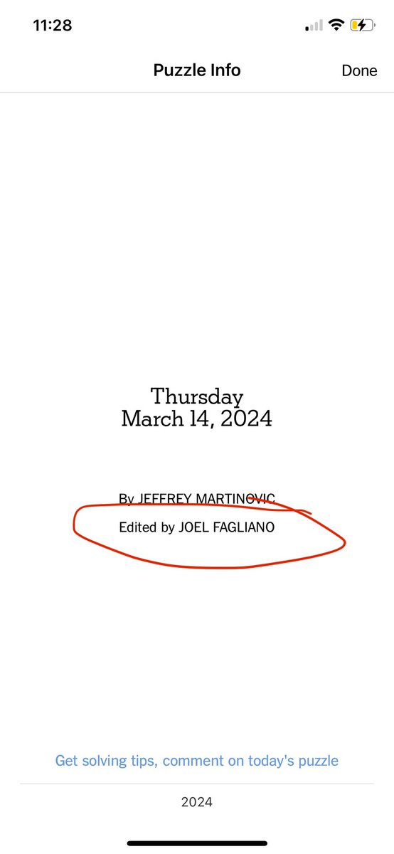 baseballot's tweet photo. A changing of the guard—I believe this is the first #NYTXW not “edited by Will Shortz” I’ve ever seen. Congrats to Joel, but get well soon, Will. https://t.co/4kmQfCqR7P
