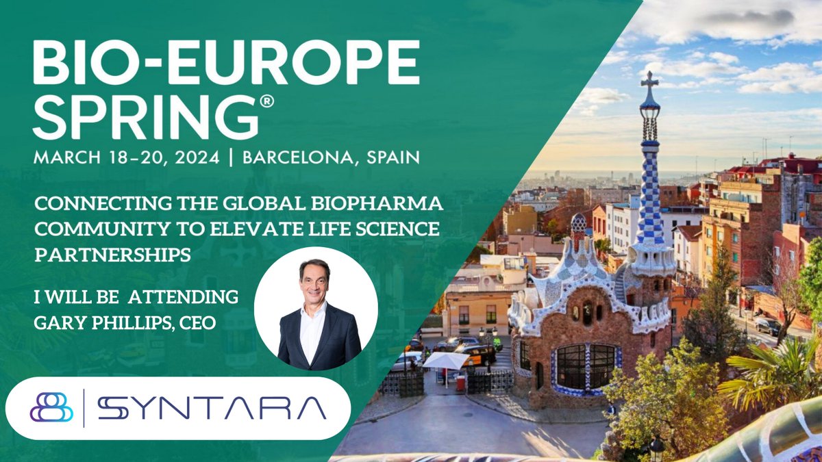 Syntara's CEO, Gary Phillips, will be attending the BIO-Europe life science partnering event in Barcelona, Spain from March 18th to 20th, 2024. 

If you're there, you can find Gary in the partnering system. 
We look forward to seeing you in #Barcelona.
$SNT #BIOEurope @EBDgroup
