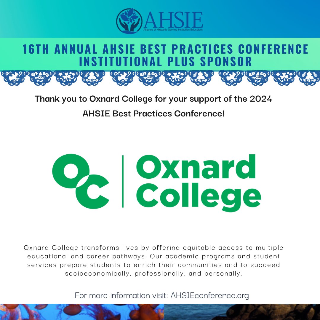 ahsieducators's tweet photo. Join us at the 2024 AHSIE Best Practices Conference, where innovation meets tradition, fostering a vibrant exchange of knowledge and strategies aimed at advancing higher education. We are deeply grateful to Oxnard College for their significant support of this crucial event. https://t.co/zg4zSDKkxq
