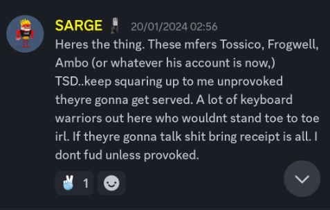 That's alot of talk behind closed doors sarge. Dude blocks me like a little bitch for calling him out, and is still crying about it 6 months later. Somebody in #FTM please tag him in this so he can see it.

I'm waiting to be "served". Pussy.