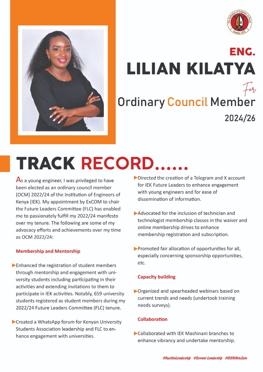 KilatyaLilian's tweet photo. My name is Lilian Kilatya, a civil engineer by training and professional registration. I am passionate and self-driven. I vied for OCM 2022/24 because I got tired of ranting and wanted to be part of the solution. https://t.co/6112GLUFm6