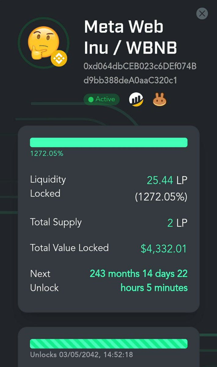 Metawebinu's tweet photo. #METAWEB  Liquidity Locked for 20 years  🔐
Buy Now 🔗 https://t.co/Lu6JC5G6rI 

#Crypto #BNB #MemecoinSeason2024 #100xgem https://t.co/YAVetyN2hf