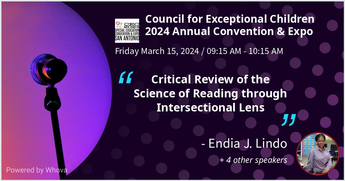 I am speaking at Council for Exceptional Children 2024 Annual Convention &amp; Expo. Please check out my talk if you're attending the event! #CEC2024 - via #Whova event app