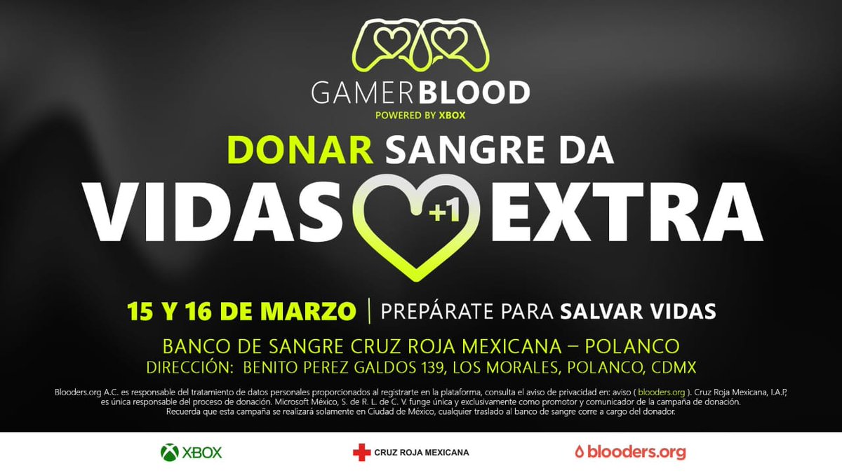 Comunidad! <a href="/XboxMexico/">Xbox México</a> nos invita a unirnos para salvar vidas donando sangre a la Cruz Roja este 15 y 16 de Marzo. Demostremos una vez más porque los gamers somos los mejores!!!