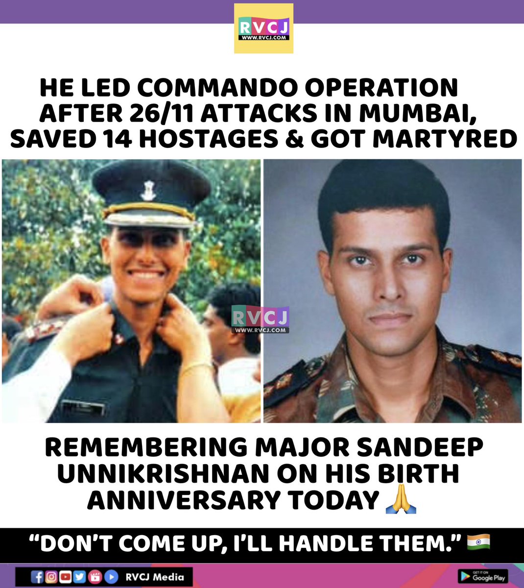 RVCJ_FB's tweet photo. Remembering Major Sandeep Unnikrishnan 🙏🏻🙏🏻 https://t.co/UBySYjOIHF