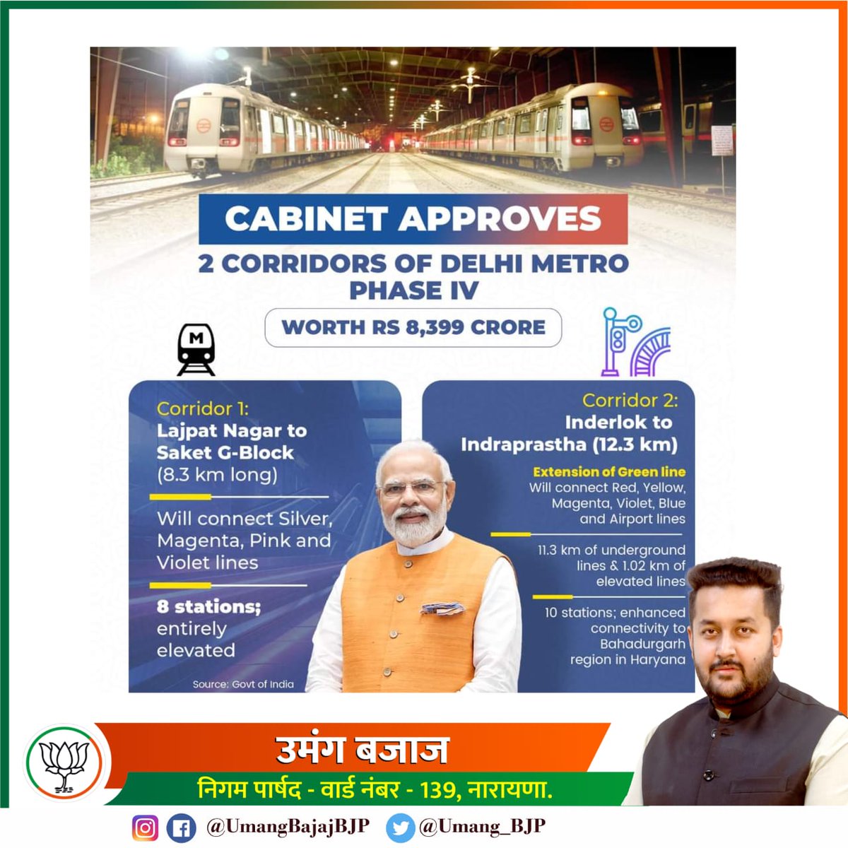 Two new corridors of Delhi Metro's Phase-IV have been approved by the Union Cabinet to further improve Metro connectivity in the national capital.

#CabinetDecisions