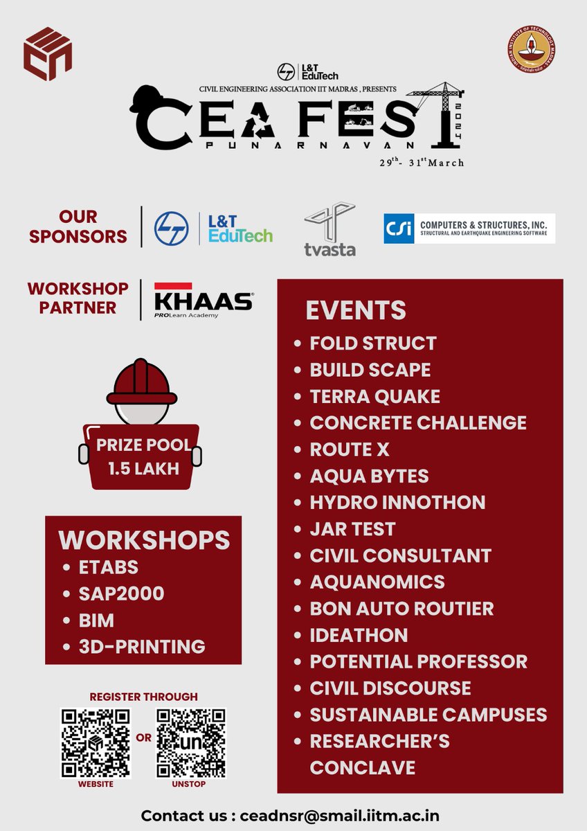 cea_iitm's tweet image. We are excited to announce our upcoming Civil Engineering Fest, where industry leaders, academics, and students converge to celebrate advancements in our field. From insightful seminars to thrilling competitions, there&apos;s something for everyone. #CivilEngineering #EngineeringFest