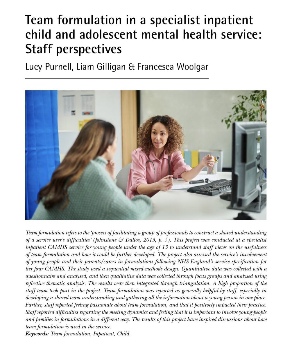 We published a service evaluation of staff experiences of team formulation in Clinical Psychology Forum! @UKDCP @BPSOfficial @UEA_ClinPsyD