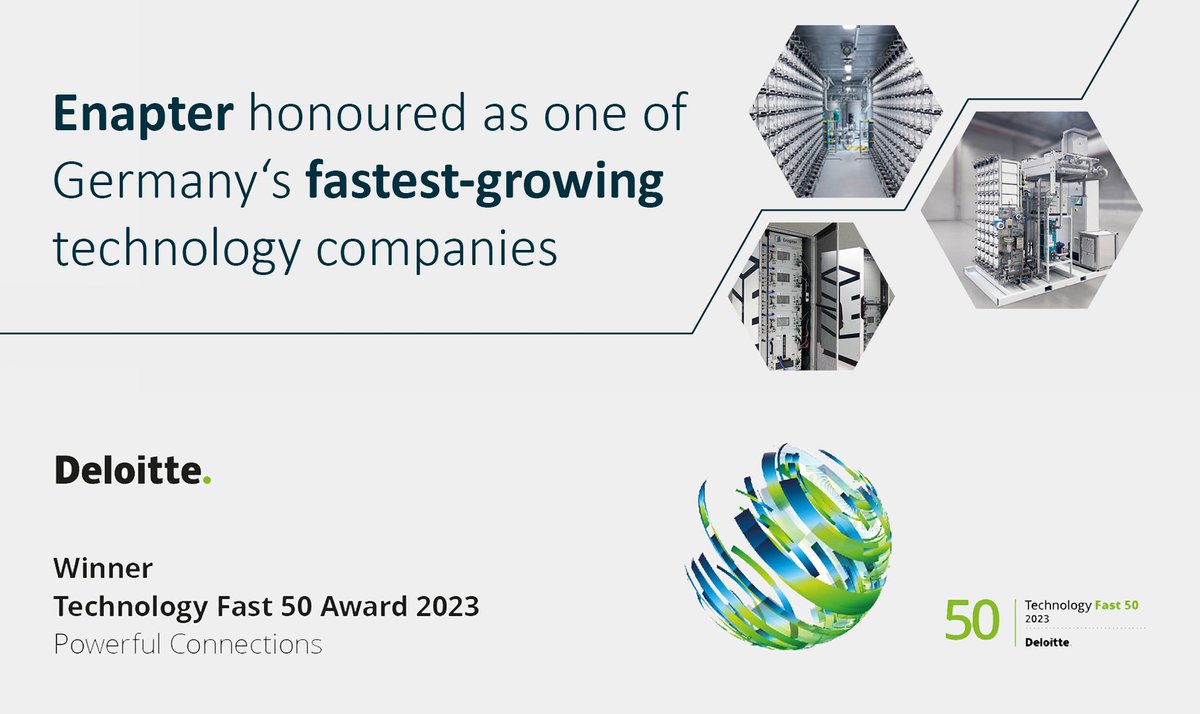 Great news!🎉 Enapter was awarded the @Deloitte Technology #Fast50 Award last night as one of Germany’s fastest-growing tech companies. With a growth rate of +1,479% over the past four years, and +114% alone in 2023, we ranked in the top third of the list. #AEM #greenhydrogen