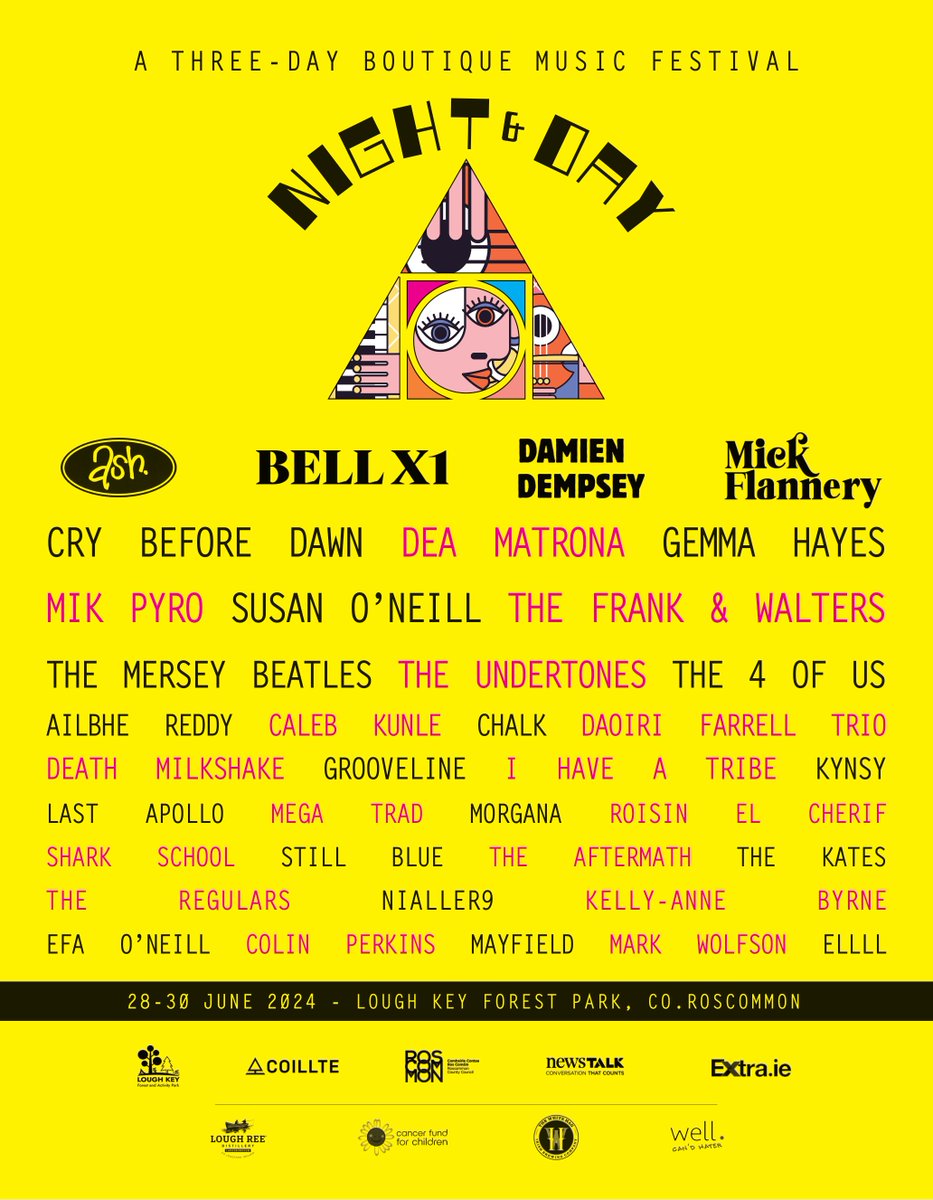 🚨 New acts added 🚨 We're delighted to announce @Nialler9 | @KellyAnneByrne2 | Efa O'Neill | @colindperkins | @__ELLLL__ | @mccauley_music | Mark Wolfson to the Night and Day lineup! See you all in @loughkeyforestp 🌑🌞 Tickets ⏬⏬⏬ nightandday.ie/tickets