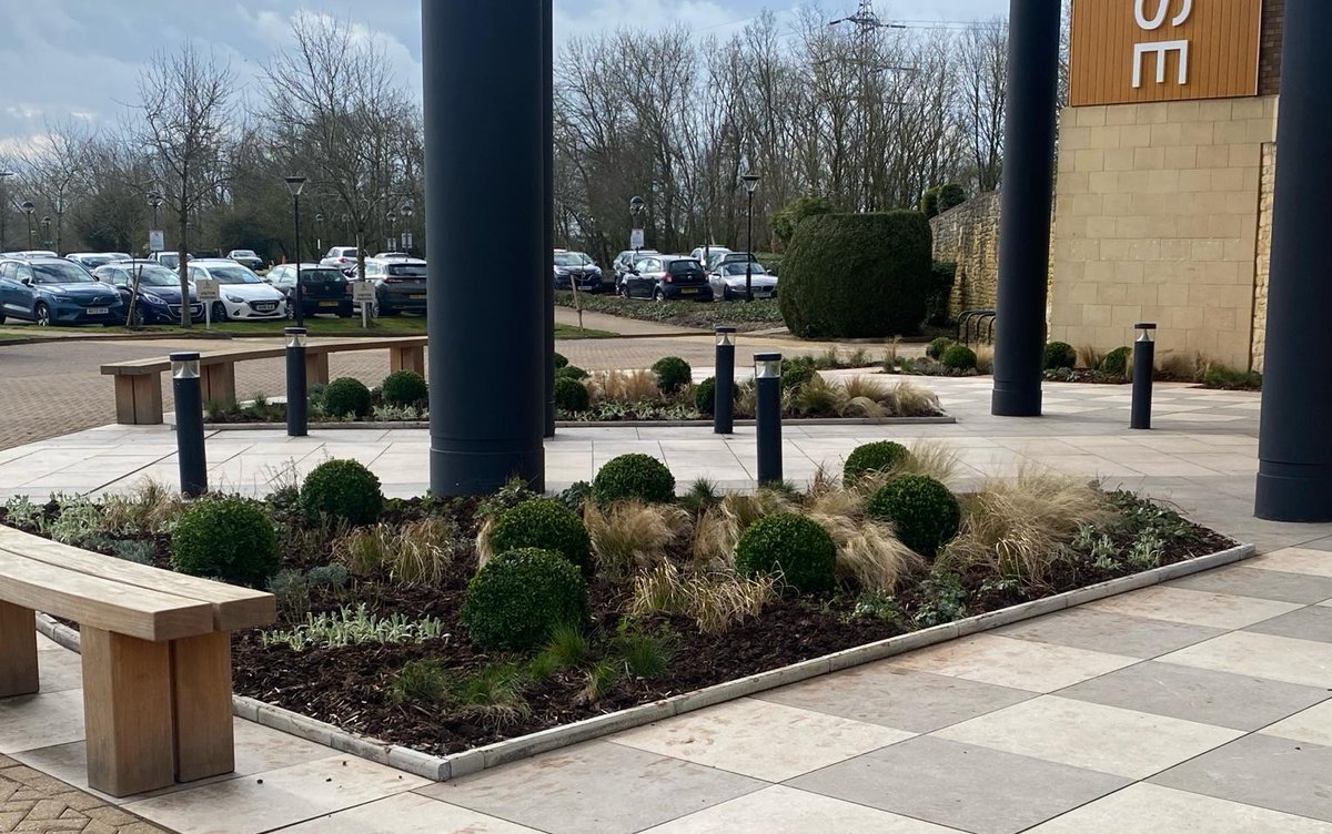 JustPlants's tweet photo. One of our recent projects... 

Our exterior team creating this office entrance. 

(Plants from our friends  @wyevalenurs looking great!)

Looking forward to seeing this develop during 2024
 #officespace #officeplanting #landscapedesign https://t.co/a3gtA7A0zM