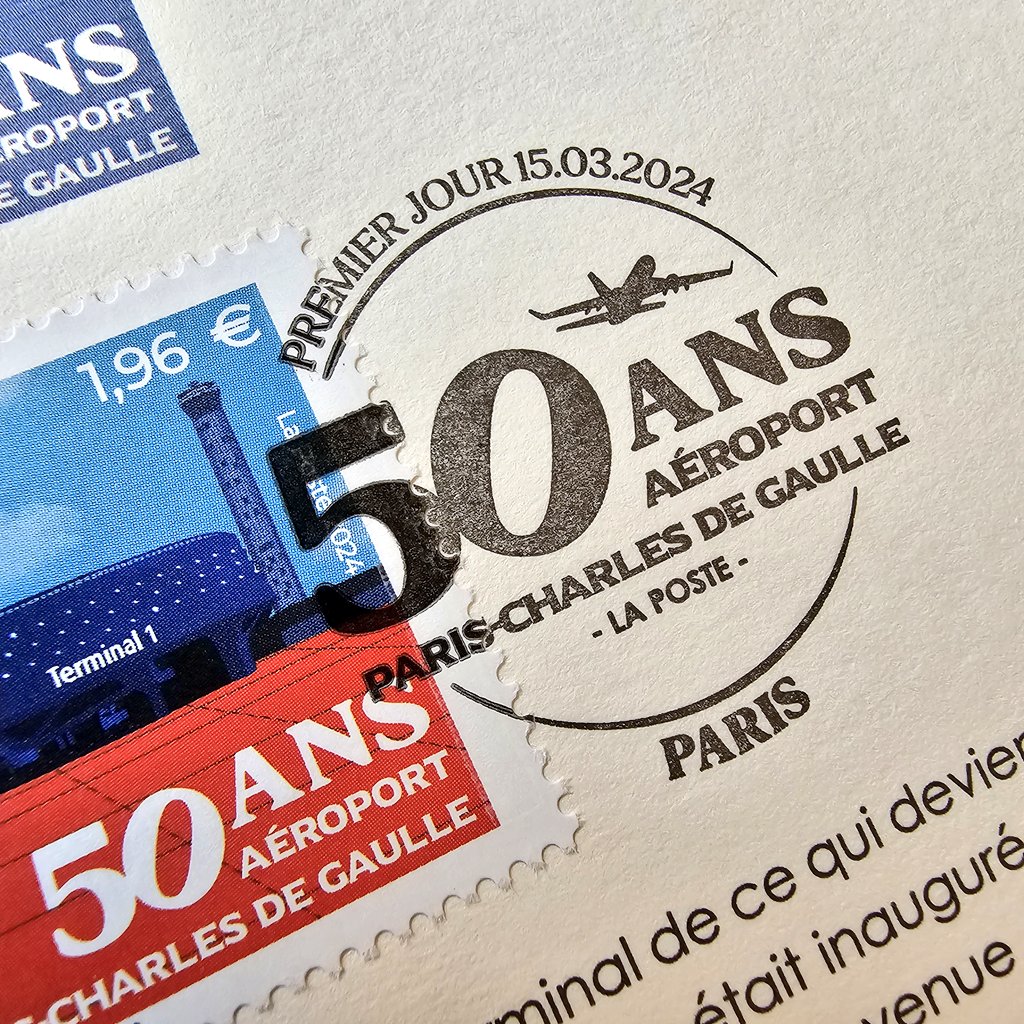 SegoleneHuchez's tweet photo. Premier Jour du #timbre des 50 ans de l'aéroport Paris-Charles de Gaulle 🛫
Ici la feuille de 15 timbres
Le document philatélique et son oblitération Premier Jour
@ParisAeroport @GroupeADP
@laurentalbaret @LPNews_IDF
@Berrezai @Gate7aviation
#Roissy #CDG #PaulAndreu https://t.co/09sg2Y73G2