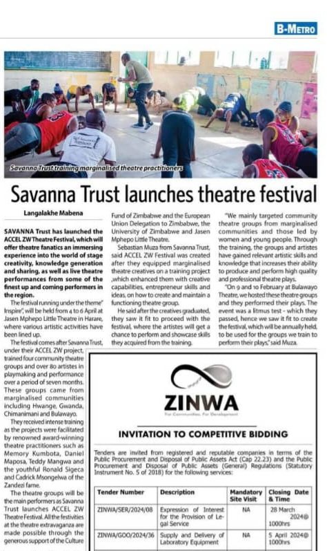 We are excited to confirm that this year's first edition of the ACCEL ZW THEATRE FESTIVAL will have productions from five (5) different provinces across Zimbabwe There will be everything for everyone! Mark your calendars 📅