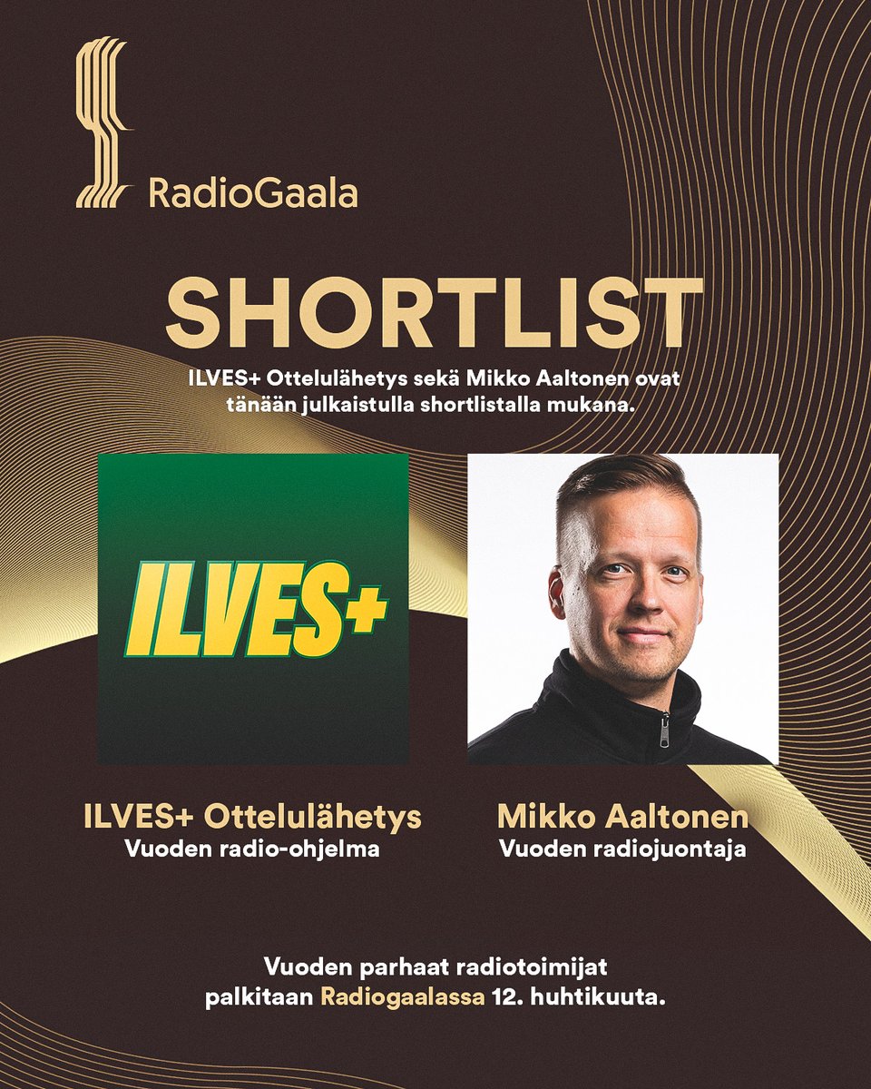 ilveshockey's tweet image. KIITOS! 💚

Vuoden parhaat radiotoimijat palkitaan Radiogaalassa 12. huhtikuuta. Ilves+ Ottelulähetys sekä Mikko Aaltonen ovat tänään julkaistulla shortlistalla mukana. Ensimmäisellä kaudella jo pelkästään shortlistalle pääsy on hieno saavutus ja kiitos kuuluu äänestäjille.