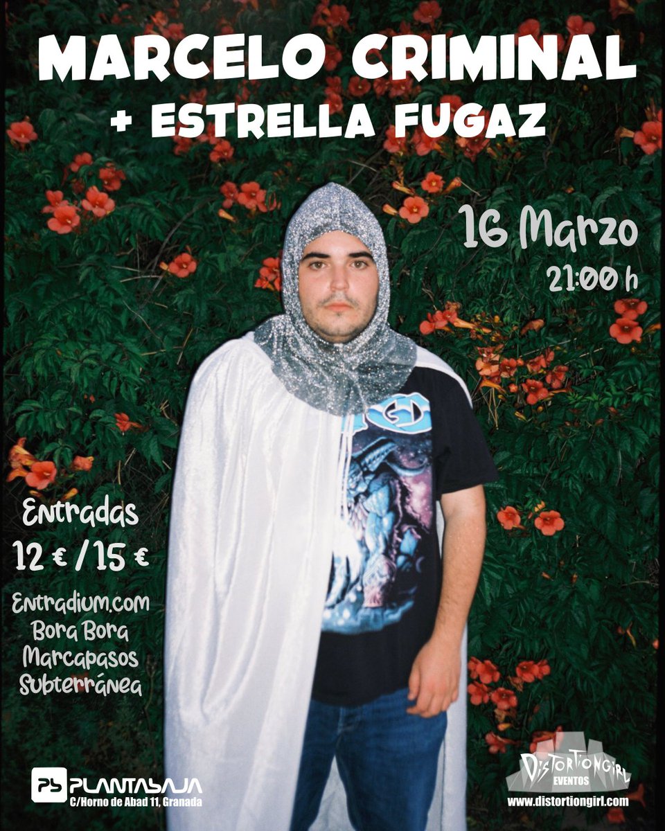 Mañana nos vemos en el concierto de @marcelocriminal y @EstrellaFugazi. Entradas en @DiscosBoraBora, @Marcapasos_GR y @subterraneagrx. Online bit.ly/48euc1c @salaplantabaja