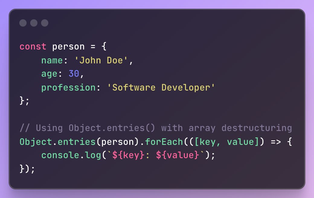 MentorWebDev's tweet photo. How to iterate over a Javascript object's properties and values more concisely. https://t.co/OF8fVNkhCO