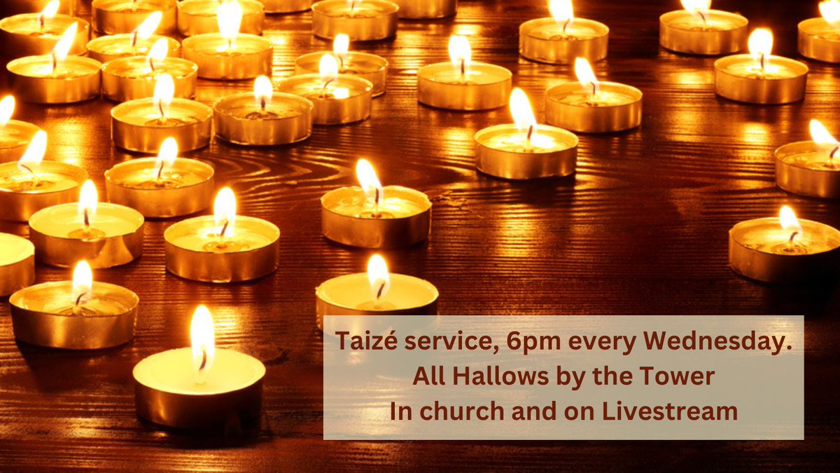 TaizeInLondon's tweet image. Taizé service tonight @AllHallowsTower EC3R 5BJ, Tower Hill Tube, every Wednesday at 6pm, in church and on Livestream.
Readings, prayer, songs, and silence.

For order of service and Livestream: ahbtt.org.uk/services/taize/