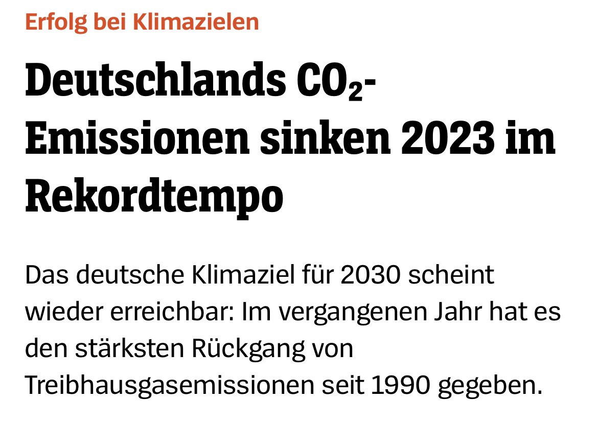 So gute Nachrichten!!! Deutschland ist zum ersten Mal auf Kurs: die Emissionen gehen zurück und das Klimaziel 2030 ist wieder in Reichweite. Politik wirkt. Grün macht den Unterschied! spiegel.de/wissenschaft/e…