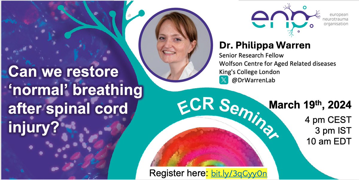 ENONeurotrauma's tweet photo. Put it in the diary before the weekend! 

Two fantastic Early Career Researcher talks coming up - @DrWarrenLab &amp; @RRhenry2 🎉

Register here: https://t.co/ghppWScieH &amp; join us on Tuesday 19th March at 4pm CEST https://t.co/wh4z5vbfud