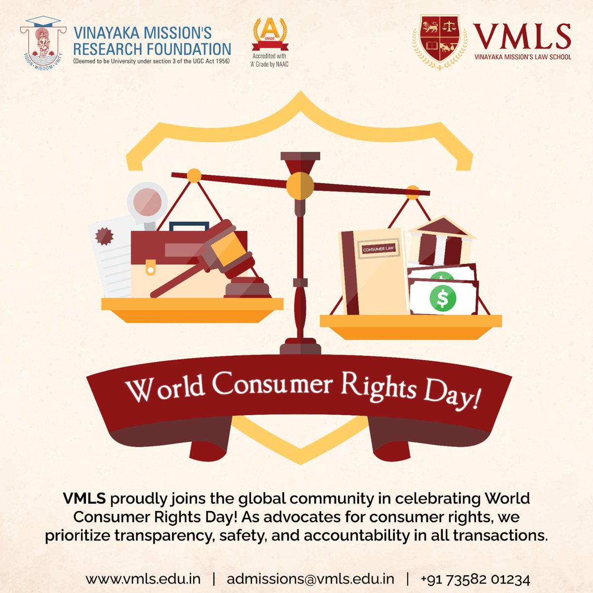 Vmlschennai's tweet photo. VMLS proudly joins the global community in celebrating World Consumer Rights Day! As advocates for consumer rights, we prioritize transparency, safety, and accountability in all transactions.
#ConsumerRightsDay #FairPractices #EmpowerConsumers #ConsumerProtection #VMLS https://t.co/EMPlIiXPaI