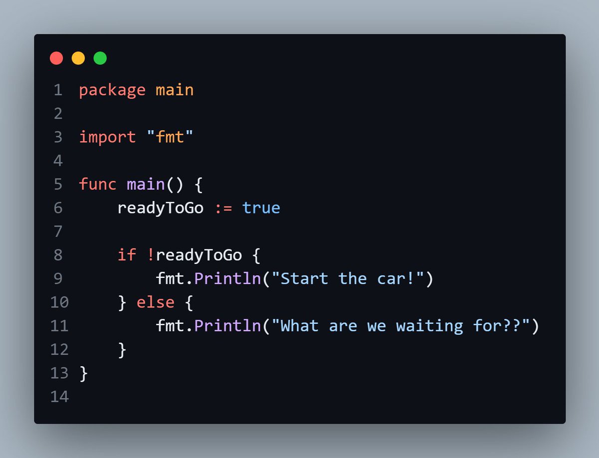 ugurcanuznkaya's tweet image. Flip logic with the `!` operator in #GoLang! 🔄 `!true` becomes `false`, `!false` turns to `true`. Perfect for reversing conditions like `if !ready { Wait }` else `{ Go! }`. Play smart with logic! #CodingTricks #Codecademy #coding