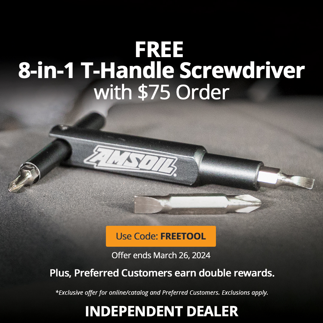 AMSOIL's current promo: Get a free 8-in-1 Screwdriver with a $75 order when using promo code FREETOOL Offer ends March 26, 2024 bit.ly/pcpromosp Great time to give AMSOIL a try. #AMSOIL #FreeTool #SpecialDeal #DIYProjects #ShopNow