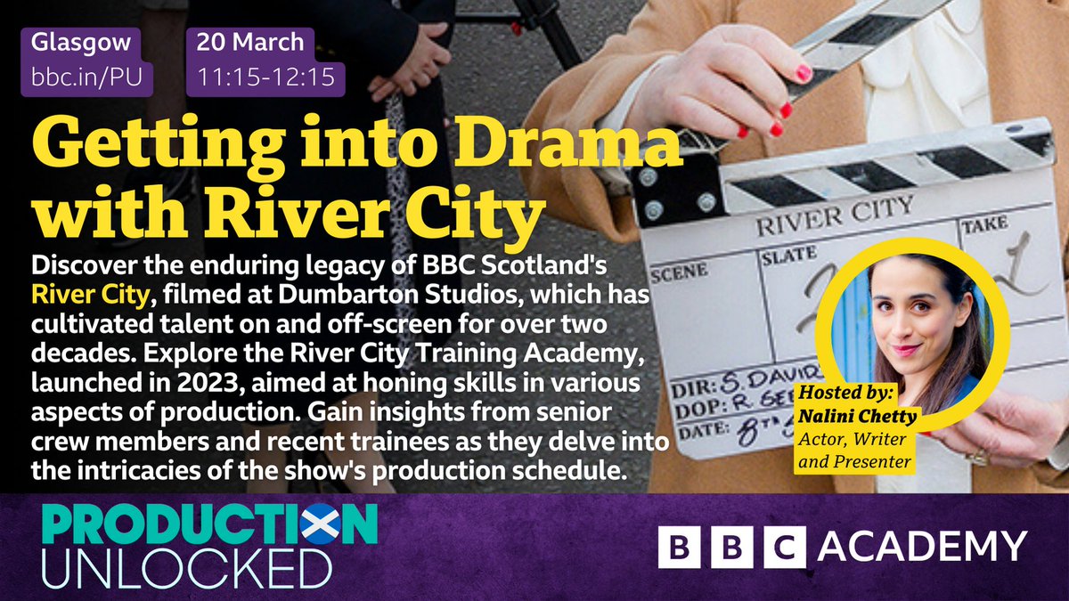 @bbcwritersroom @bbcscotcorp @BBCScotland @CreativeScots @screenscots @NFTSScotland @BAFTAScotland @RTSScotland @UofGWriting @shortcircscot @StrathHum 🎭 Dive into the drama of @BBCRiverCity at #ProductionUnlocked! —Explore the show's legacy —Discover the innovative River City Training Academy —Meet the minds behind the scenes —Learn about the show's production secrets. 🎬 Secure your free spot: bbc.in/PU
