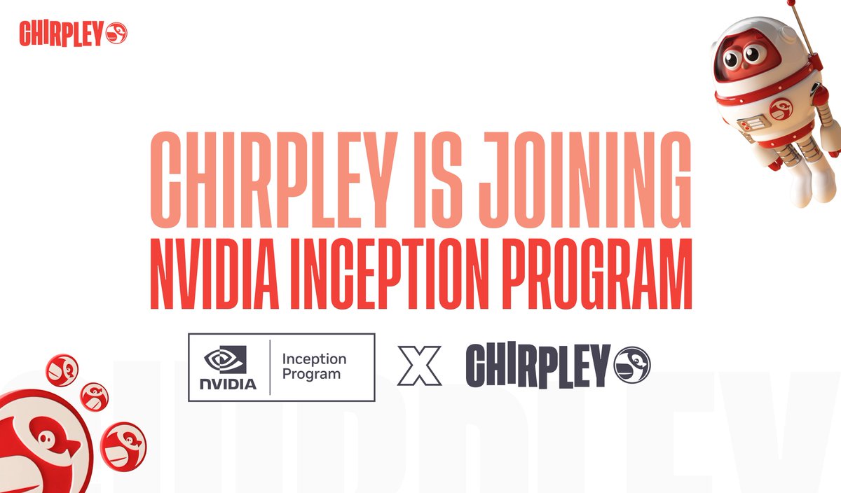 ⚡️We’re happy to announce another milestone for Chirpley!

We’re joining @NVIDIA Inception Program, a unity of startups that foster mass #AI adoption. We hope to bring Chirpley to new heights & collaborate with other industry experts. 

🍾Round of applause!

#nvidiainception
