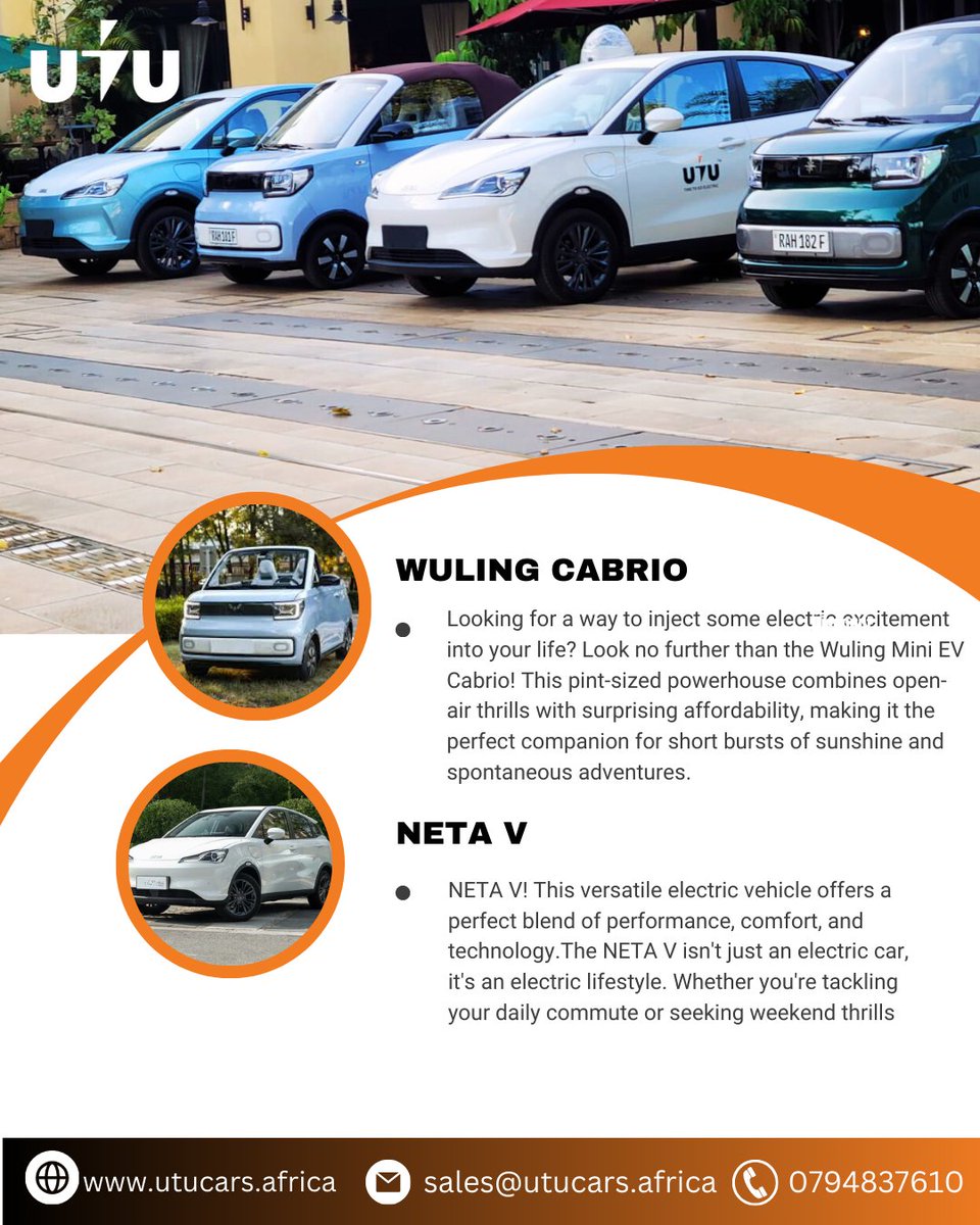 UtuCarsAfrica's tweet image. Calling all eco-conscious adventurers and city cruisers!  Get ready to be revved up next week as we showcase the future of electric mobility with two incredible vehicles: the NETA V and the Wuling Mini EV Cabrio! #Neta #WulingMiniEV #utucars #electricvehicles