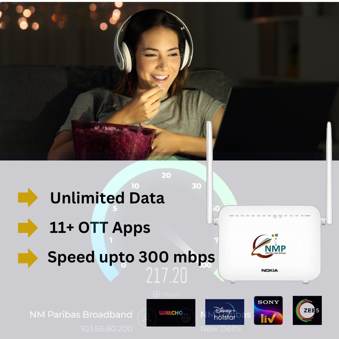NmParibas's tweet photo. Get ready to elevate your streaming experience to the next level with NM Paribas! 🚀 We're thrilled to announce that we're offering unlimited data, access to 12+ top OTT apps, and lightning-fast speeds of 300 Mbps! 📶🎉 #nmparibas #nmp #nmpdata #internet https://t.co/GyAlkpfDRP