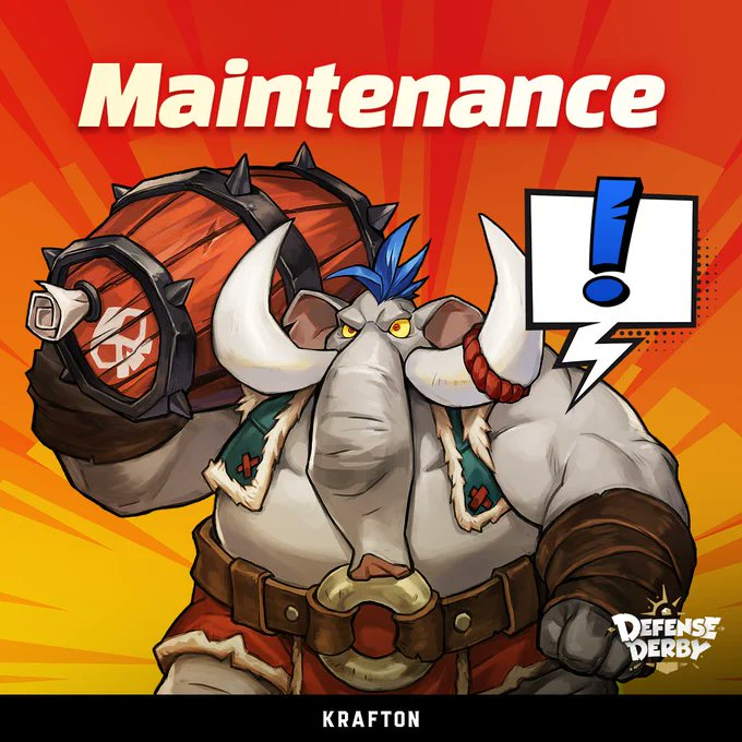 【メンテナンスのお知らせ】
以下の日時でメンテナンスを実施する予定です。
メンテナンス中はゲームにログインできませんので
予めご了承ください。

日時：3/18(月) 10:55 ~ 15:30
内容：サーバーメンテナンス

#ディフェンスダービー
#タワーディフェンス
#KRAFTON
#RisingWings