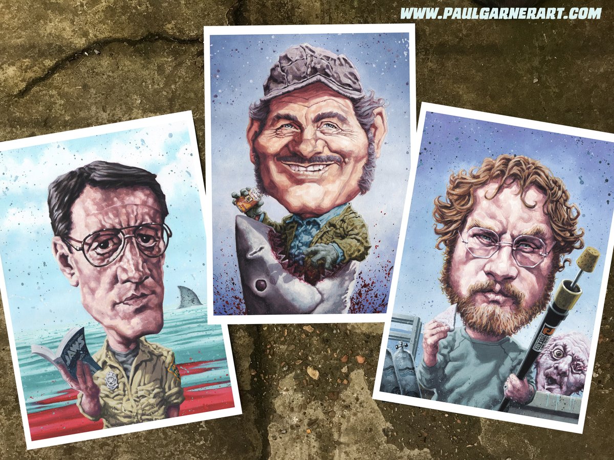 Just reeled in a new batch of my set-of-3 JAWS character prints! You can grab them from my Etsy shop HERE: etsy.com/uk/shop/PaulGa… #jaws #shark #quint #chiefbrody #matthooper #royscheider #robertshaw #richarddreyfuss #amityisland #orca #gonnaneedabiggerboat #jawsart #jawsartwork