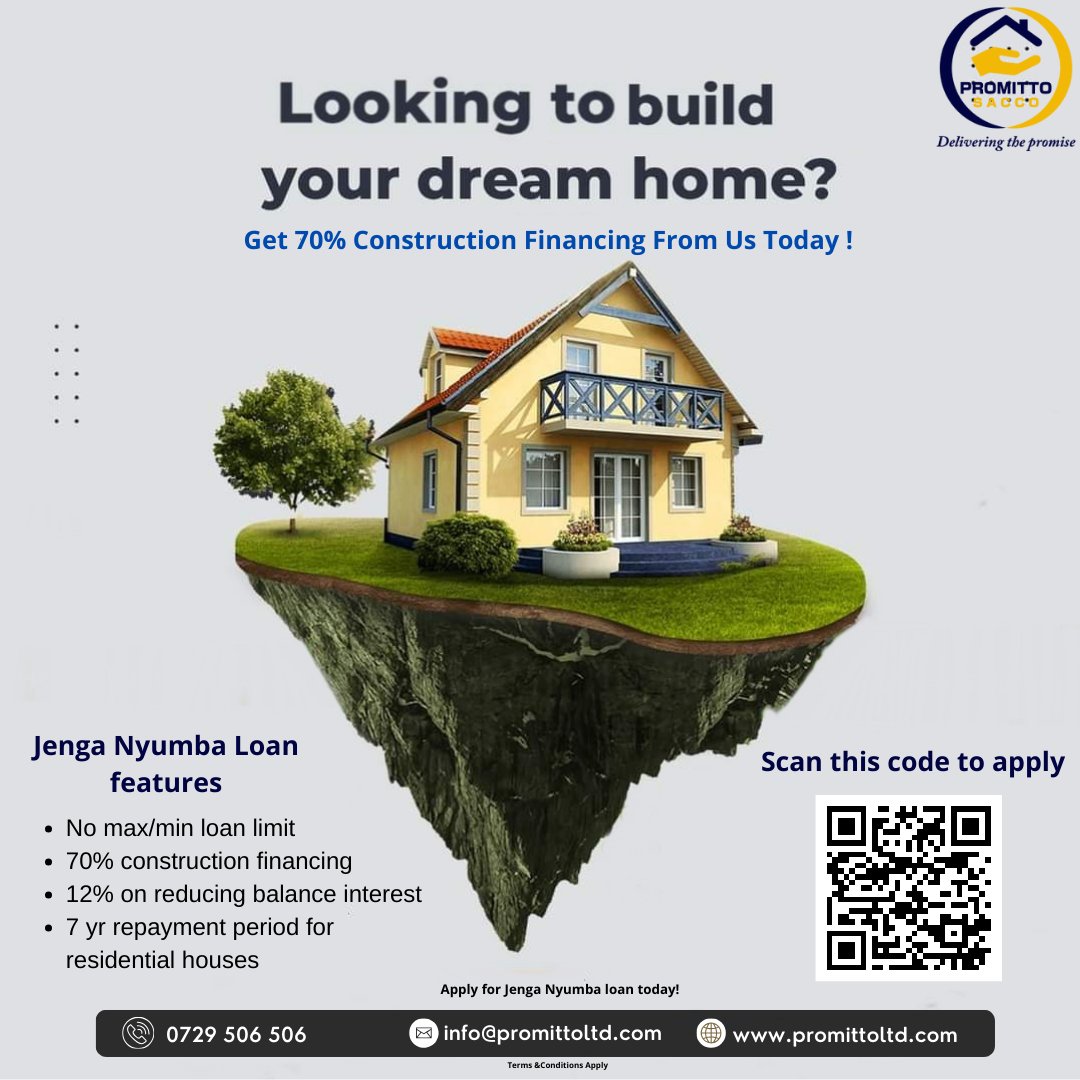 PromittoLtd's tweet photo. Turn your plot into your dream home!
Promitto is here to make it happen. Apply for our JENGA NYUMBA LOAN on https://t.co/krvr6Ur5OF or give us a call at 0729 506 506 & let's guide you every step of the way.
#PropertyFinancing #AffordableHousing #promittoltd #JengaNaPromitto https://t.co/me6gmigm7Q