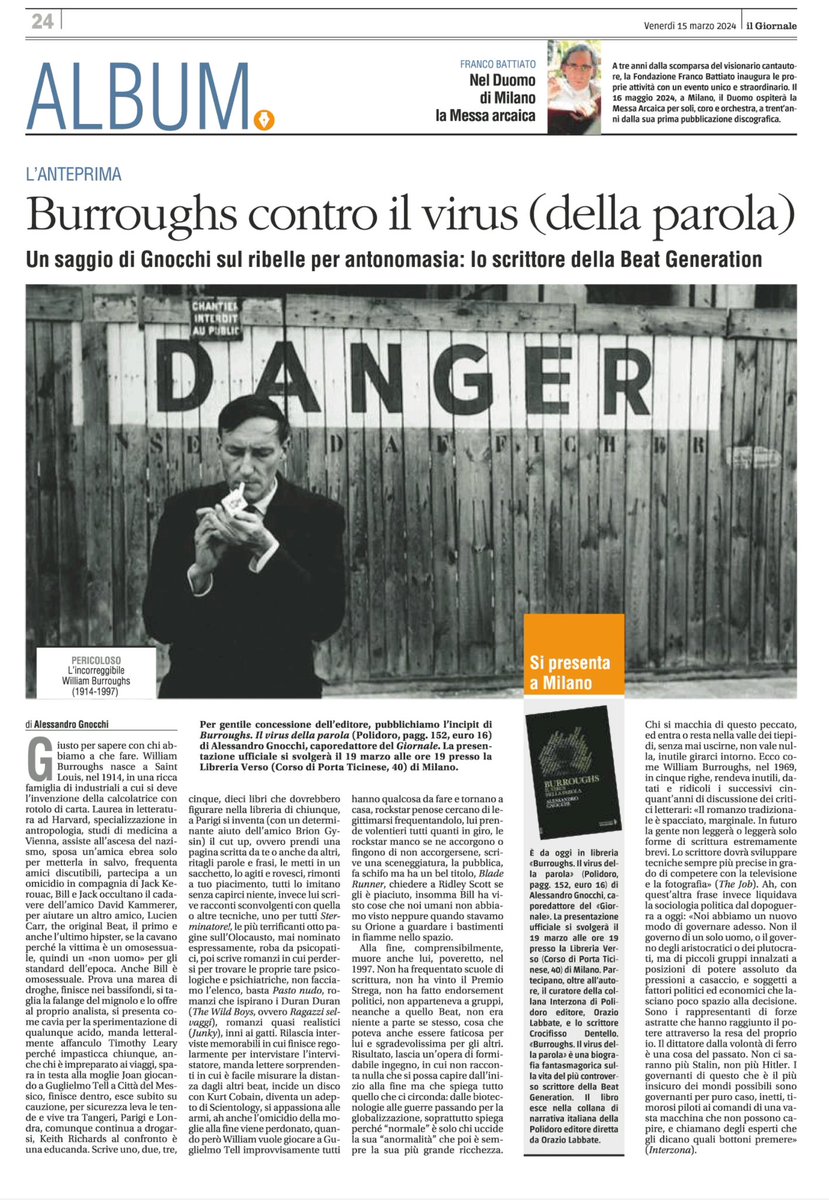 Io e William, William e io. Da oggi nelle migliori ma anche nelle peggiori librerie “Burroughs. Il virus della parola”