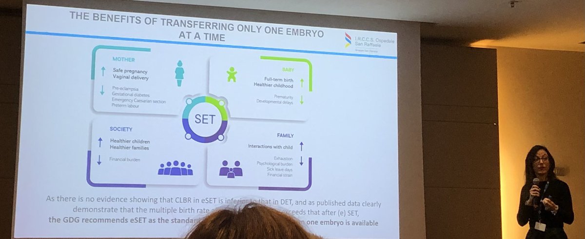Excellent talk by @alteri_ale on SET vs DET. Not only because of the risks of multiple pregnancy and the associated complications! But also due to the direct and indirect costs that affect couples/families/society! Always SET! @ESHRE guidelines!