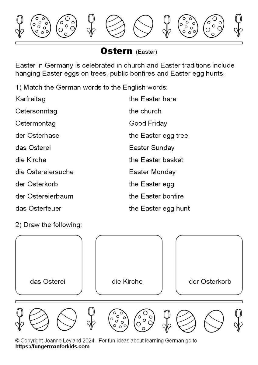 FunGerman_kids's tweet photo. Two weeks today for many will be the start of the Easter holidays!  What a nice thought!  I have just uploaded on my website a German Easter worksheet.  The link is https://t.co/4q9wfTKV5b The PDF may be photocopied for class or home use #Easter #Ostern #TeachGerman #LearnGerman https://t.co/sgYwTRg2Qf