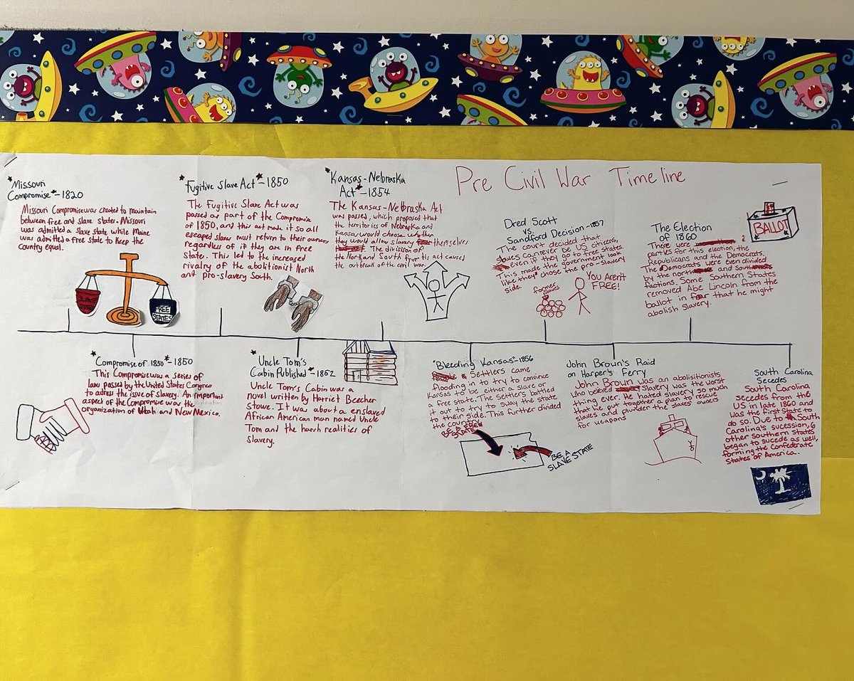 These critical thinking 8th graders were asked to evaluate and argue “Could the Civil War have been Avoided?” There were compromises and events that precipitated this huge conflict so let’s organize and create a timeline summarizing events that led to the Civil War. ✏️⚖️🩸🎩📚