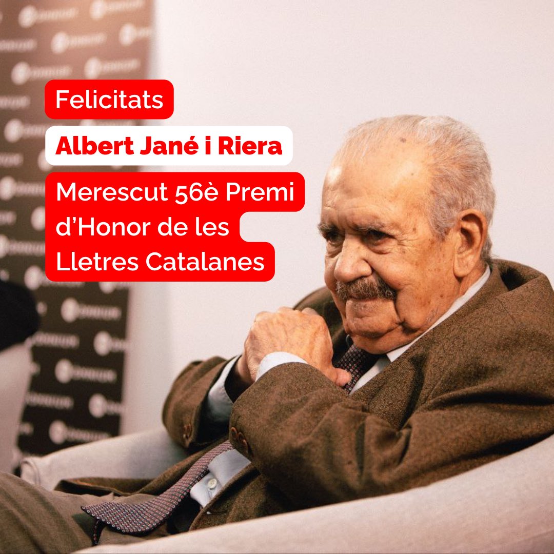 LesVoltesLlibre's tweet photo. Des de la Fundació Les Voltes volem felicitar al lingüista, escriptor i traductor Albert Jané i Riera, guardonat amb el 56è Premi d’Honor de les Lletres Catalanes, un reconeixement que fa Òmnium Cultural a la seva trajectòria literària.

#lletrescatalanes #òmnium #llegirencatalà https://t.co/vMVOwarYdK