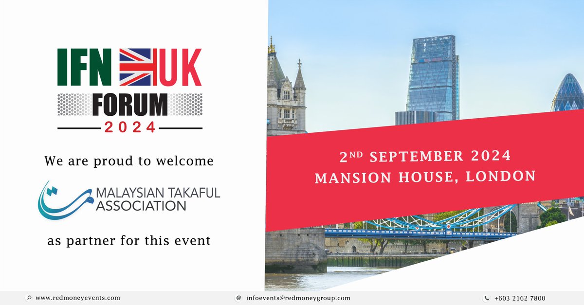 IFN_news's tweet photo. We are proud to welcome Malaysian Takaful Association as Partner for IFN UK Forum 2024.
This event will take place on 2nd September 2024 at Mansion House, London.
FREE registrations now open: https://t.co/LH3Z3IX4sd
#IFNUKForum2024 #REDmoneyEvents #REDMoney #IFN #London #MTA https://t.co/PnLlBlXCDE