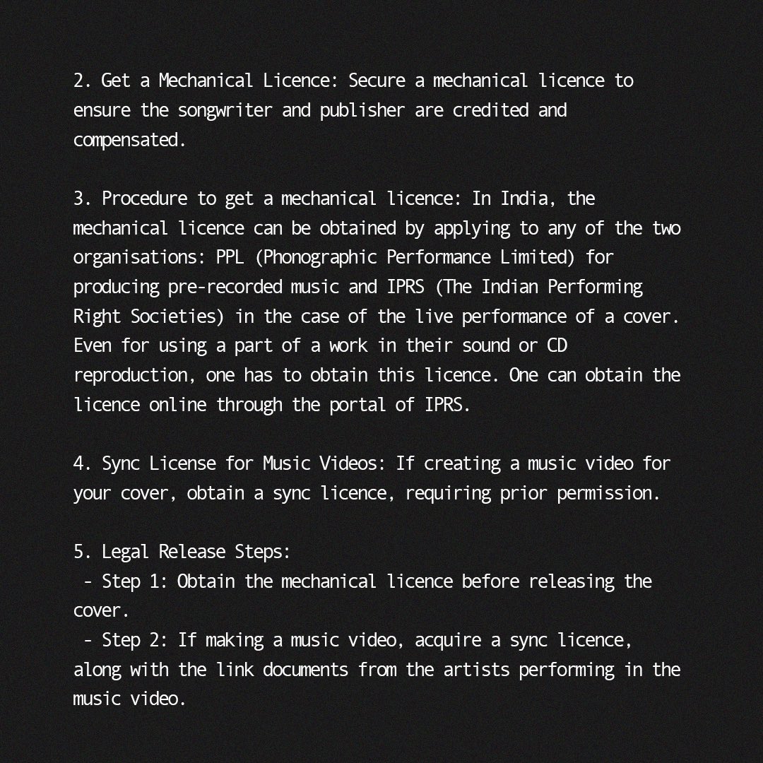 Learn how to legally cover songs while expressing your unique style! Follow these easy steps to comply with copyright laws. 👩🏻‍⚖️🎤

#musiccovers #coversongs #legalmusic #mechanicallicense #royalties #copyright #quickguide #covering #PPL #IPRS #musiclaw #legalrelease #synclicense