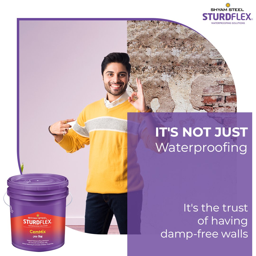 When it comes to securing your home from damp, trust only the best.
Choose to use Sturdflex Waterproofing Solutions, right at the time of construction, to protect your dream home from damp.

#ShyamSteel #Sturdflex #SturdflexWaterproofingSolutions #NoDampwithSturdflex