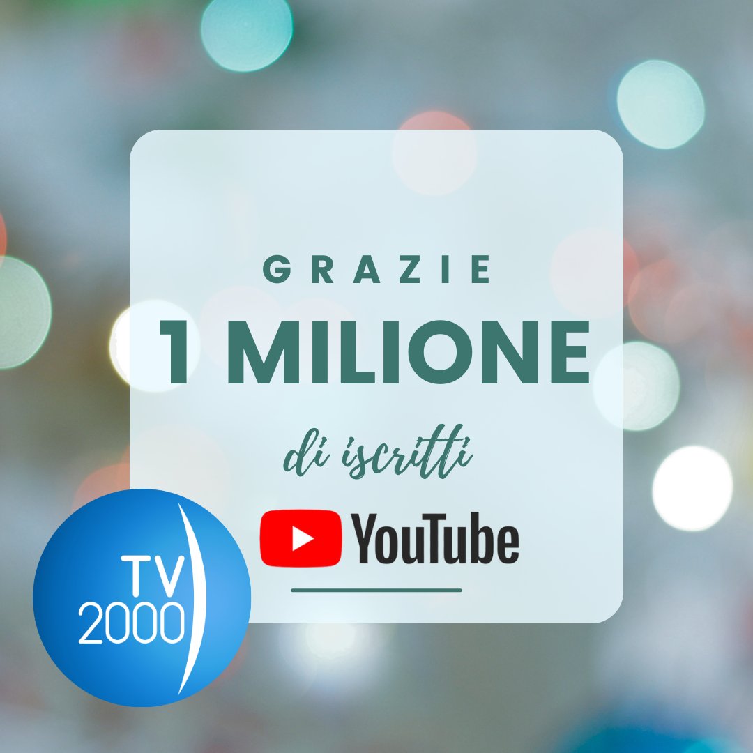 #TV2000 ha raggiunto su Youtube 1 milione di iscritti. 👉 youtube.com/@Tv2000it Grazie a tutti!