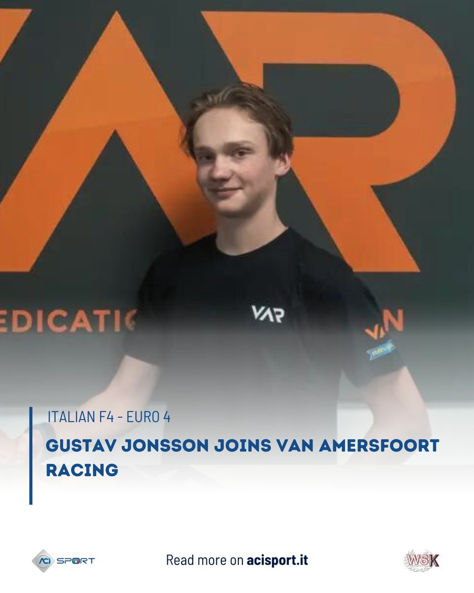 Gustav Jonsson joins Van Amersfoort Racing for the 2024 season 🤝👏 Read more 👇 acisport.it/en/f4/news/202… Gustav Jonsson si unisce a Van Amersfoort Racing per la stagione 2024 🤝👏 Leggi di più 👇 acisport.it/it/f4/notizie/…