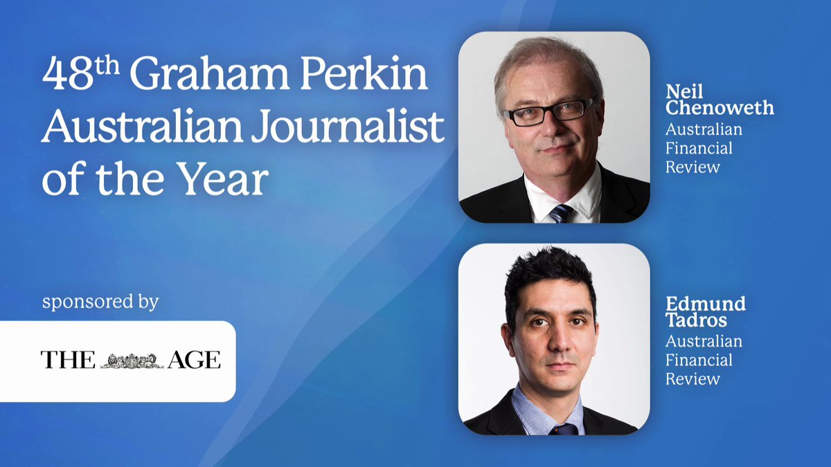 Congratulations to Neil Chenoweth and Edmund Tadros of The Australian Financial Review on winning the 48th Graham Perkin Australian Journalist of the Year Award. The pair won for their coverage of the PwC Tax Leaks Scandal. #MPCQuills